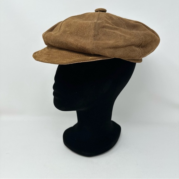 Vintage 70s Union Made USA Suede Leather Newsboy Cap Hat - Picture 2 of 9